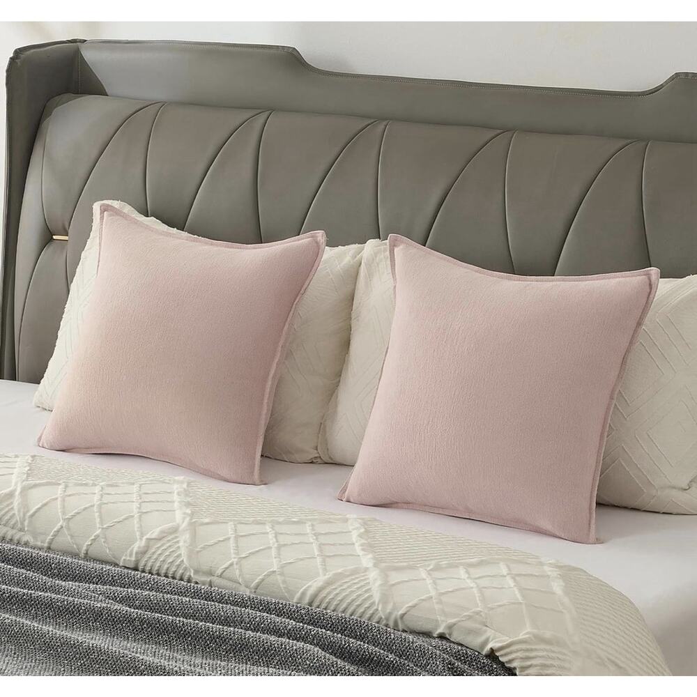 FUTEI Pink Chenille Throw Pillow Covers 22x22 Inch Set of 2 Bound Edge - Picture 4 of 6